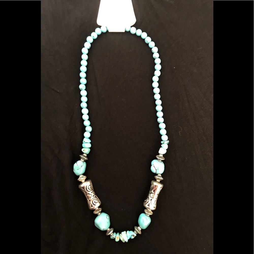 NWT! Turquoise & Silver Bead Boho Style Necklace